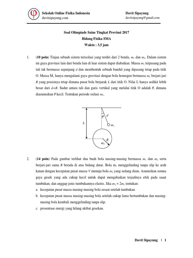 Soal Dan Pembahasan Olimpiade Fisika SMA Tingkat Provinsi