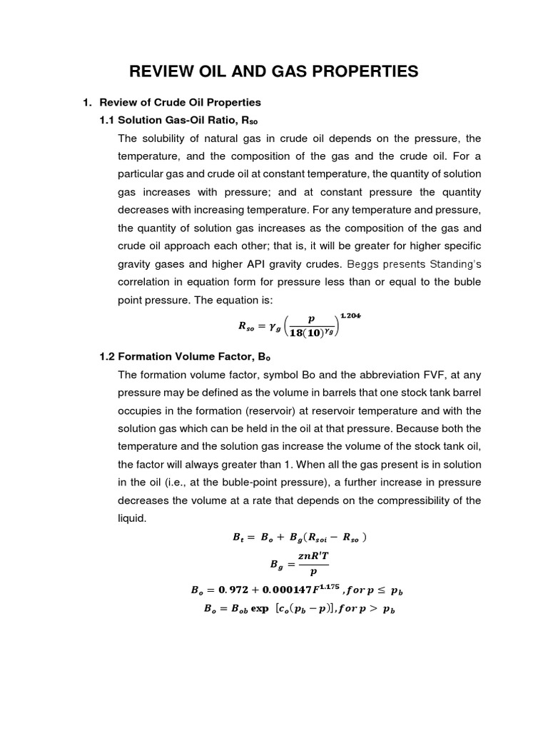 Review Oil and Gas Properties PDF Gases Pressure