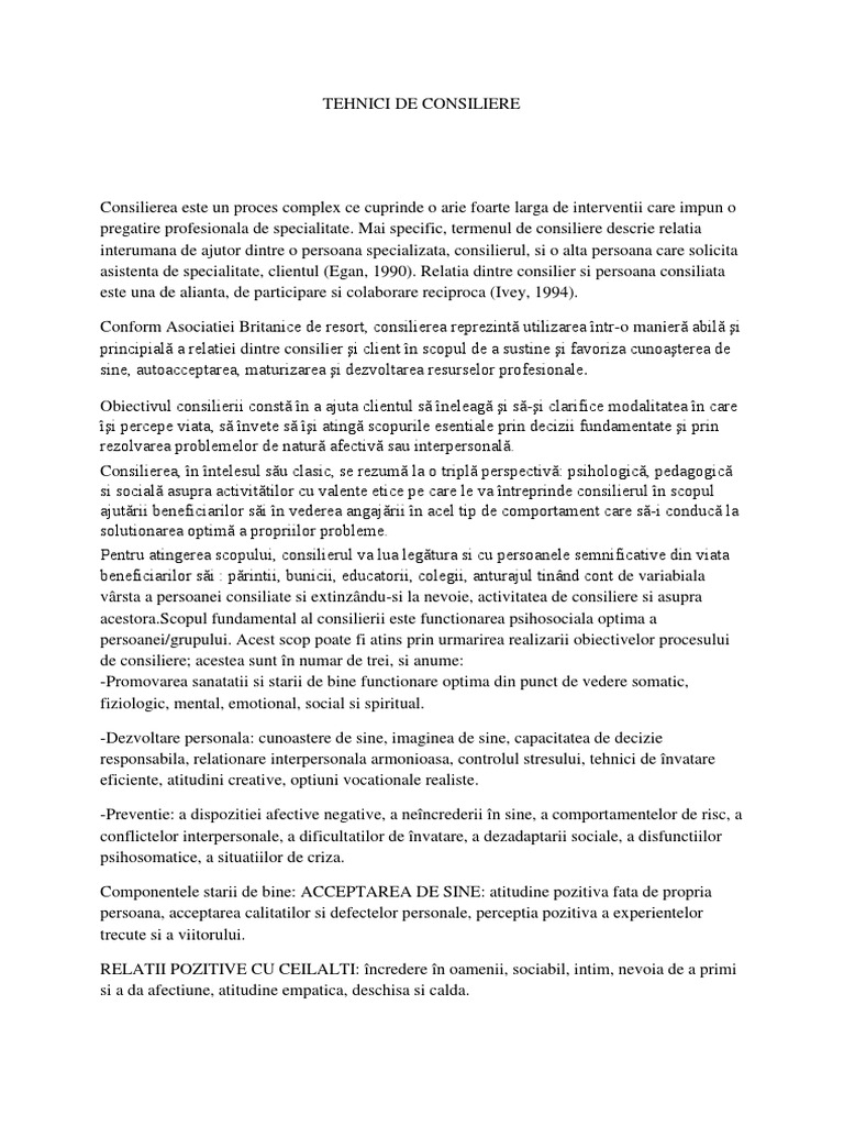 Tehnici de Consiliere | PDF