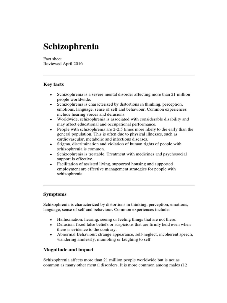 WHAT ARE SOME FACTS ABOUT SCHIZOPHRENIA intelligence overview