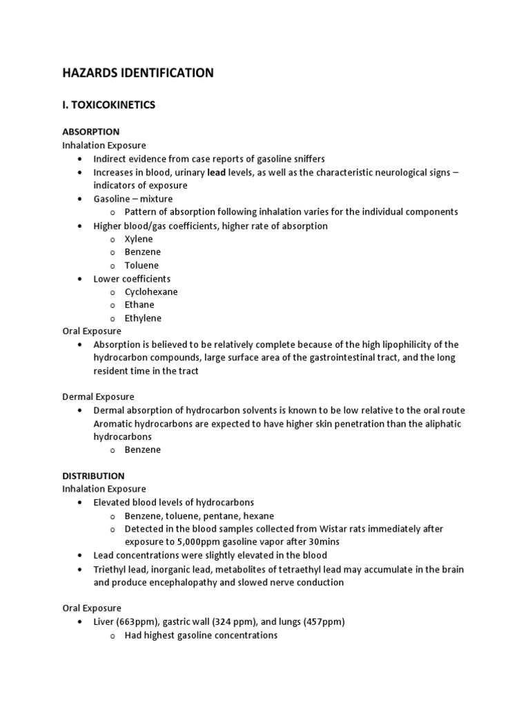 Hazards Identification PDF Benzene Toluene