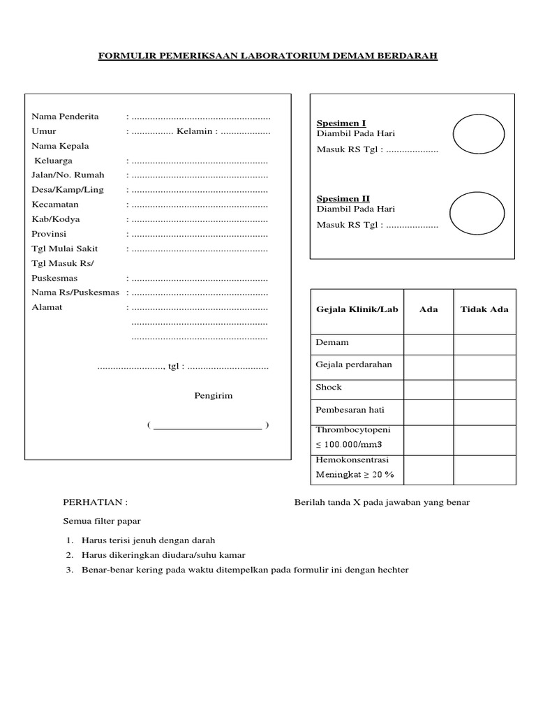 Formulir Pemeriksaan Lab DBD | PDF