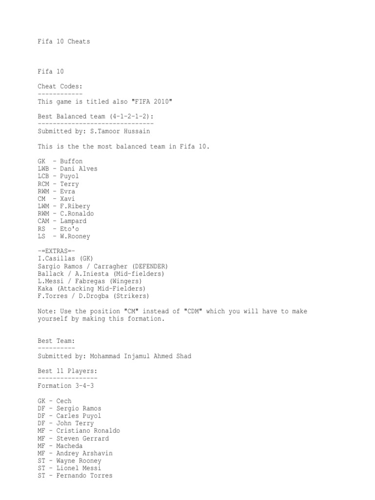 FIFA 10 Cheat Codes and Tips | PDF | Association Football | Association ...