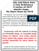 The Plastic and Styro Free Baguio City Ordinance No. 35 Series of 2017 No Plastic Bags, No Styro Foam by 2018