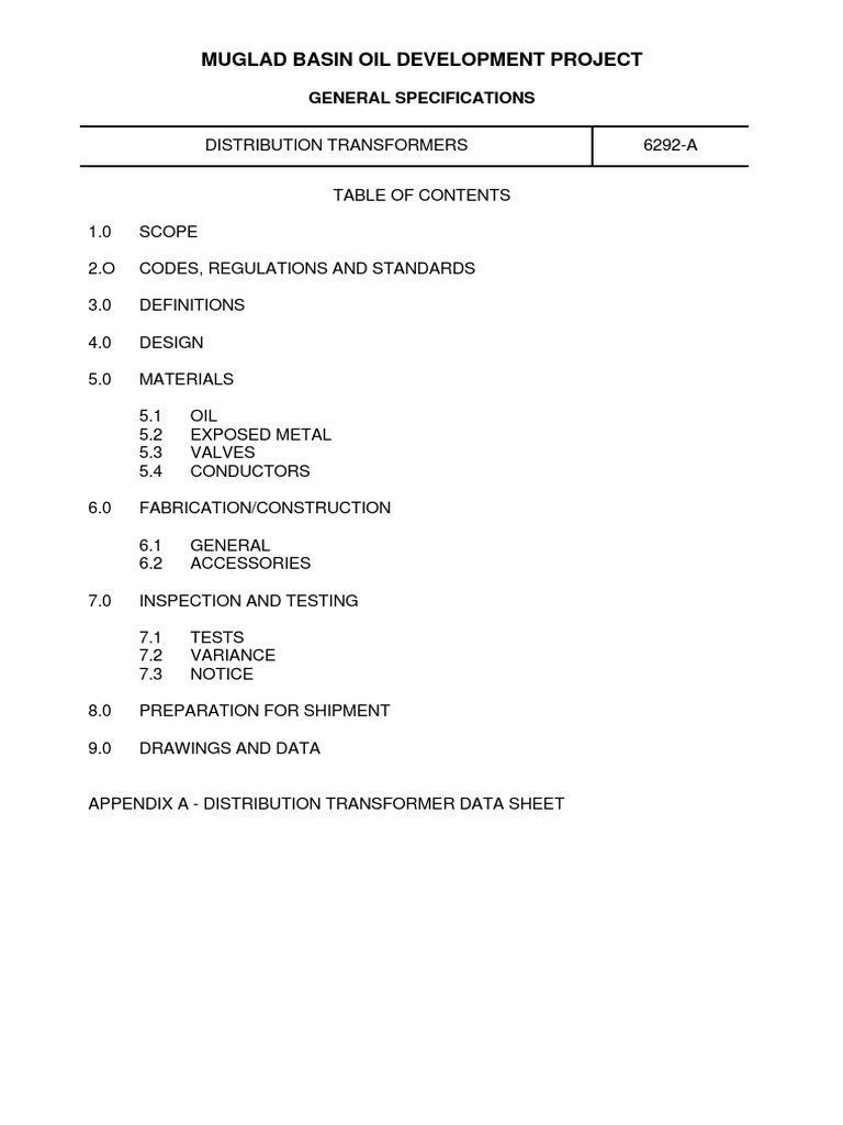 6292A Distribution Transformers PDF Transformer Specification