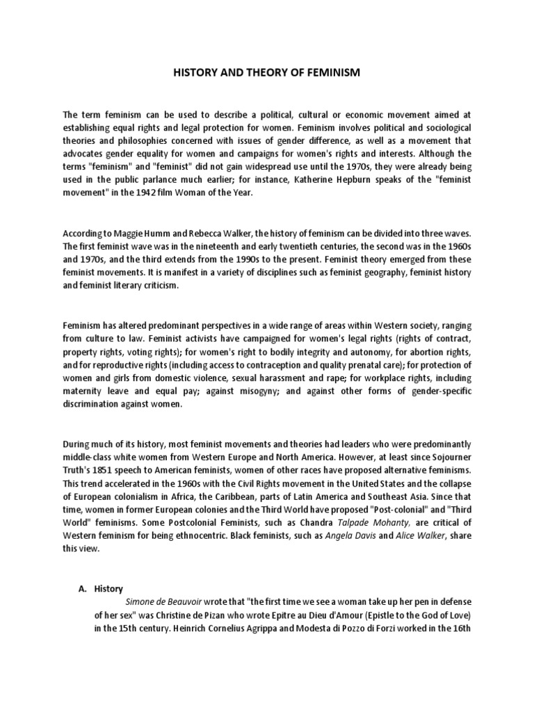 HISTORY AND THEORY OF FEMINISM (Fix) | PDF | Feminism | Gender Studies