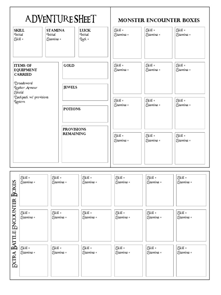 A Dventur E Sheet: Monster Encounter Boxes | PDF