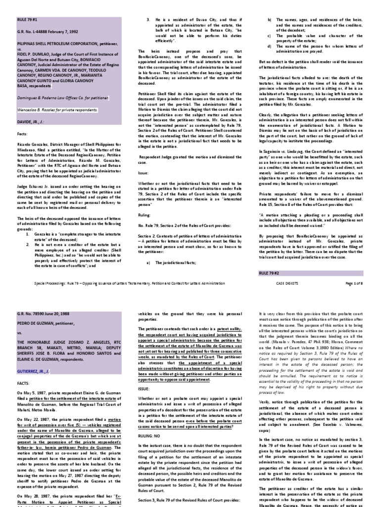 Rule 79 Case Digest | PDF | Will And Testament | Probate