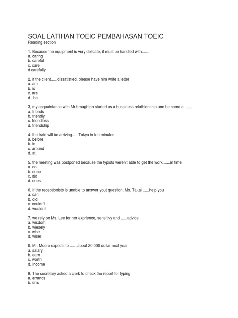 Soal Latihan Toeic Pembahasan Toeic Docx Spruce Prices
