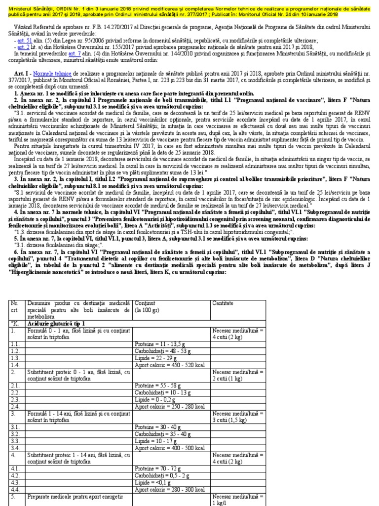 Programe NaÅ£ion De SÄƒnÄƒtate 2017 Norme