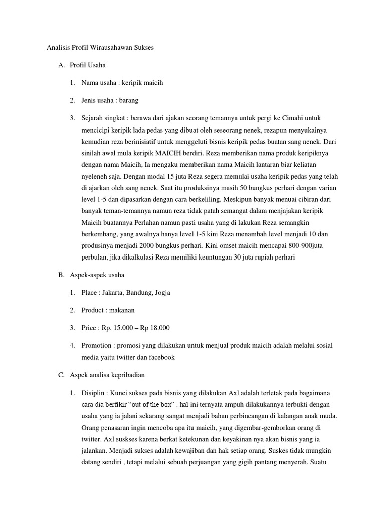 Analisis Profil Wirausahawan Sukses