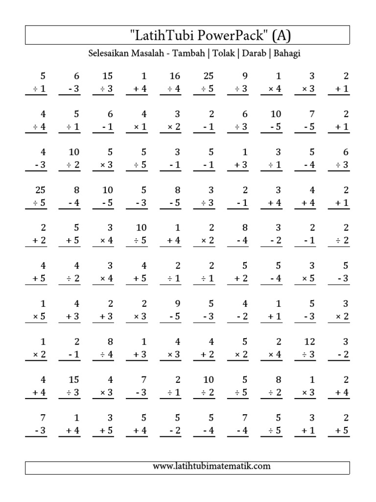 Tambah Latih Tubi Matematik Tahun 1 Latih Tubi Operasi Tolak Membalik