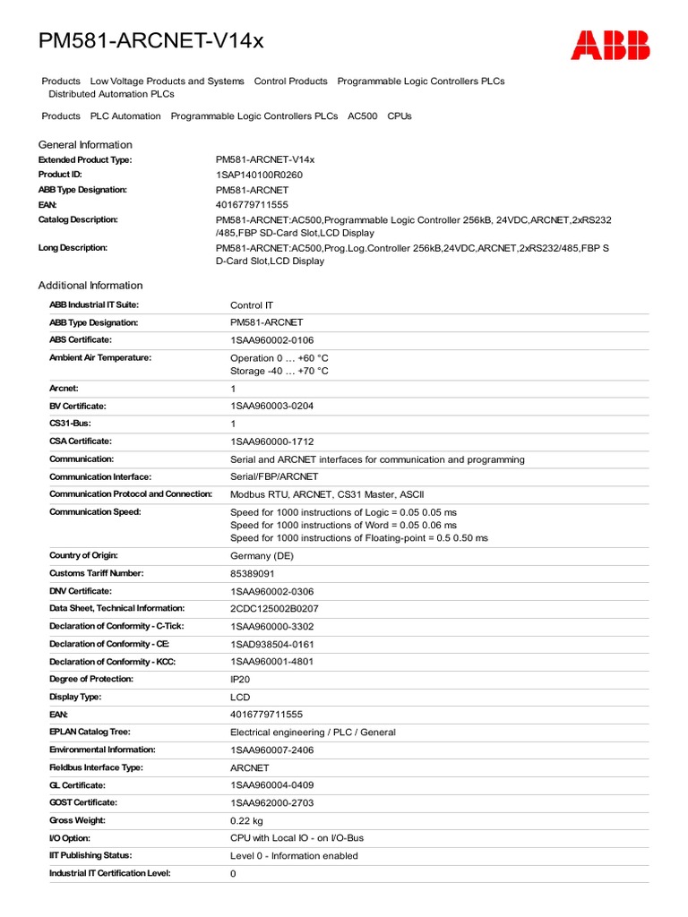 PM581 ARCNET PLC Specifications | PDF | Programmable Logic Controller ...