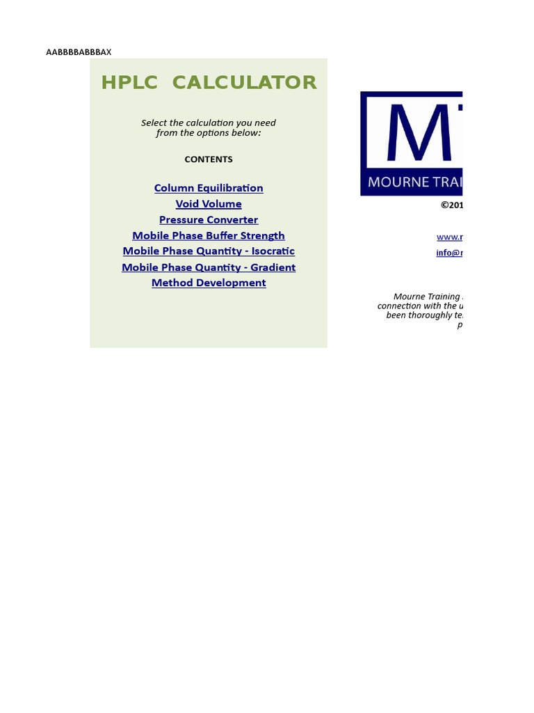 HPLC Calculator PDF High Performance Liquid Chromatography Analysis