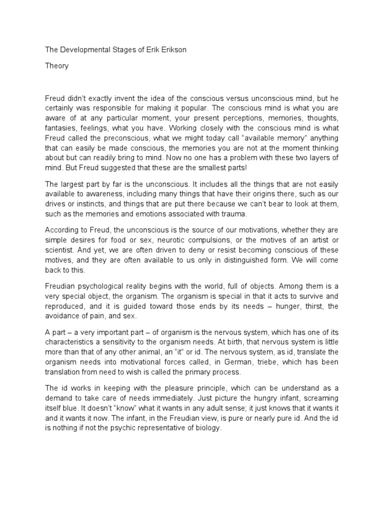 The Developmental Stages of Erik Erikson PDF Id Unconscious Mind