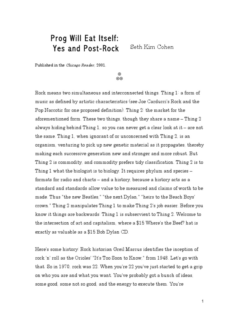 Prog Will Eat Itself Yes and PostRock Seth KimCohen PDF Rock