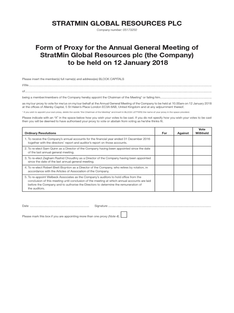 Stratmin AGM Proxy Form | PDF | Proxy Voting | Common Law