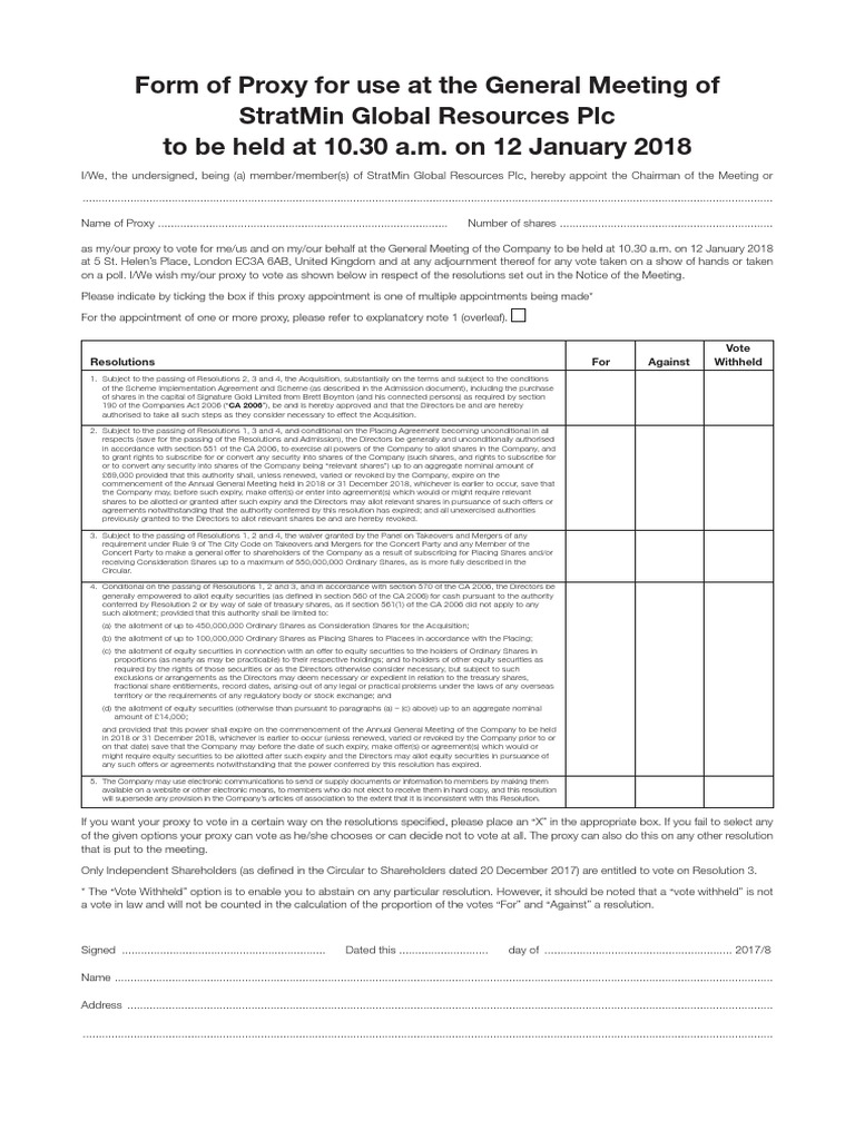 Stratmin Proxy Form | PDF | Proxy Voting | Securities (Finance)