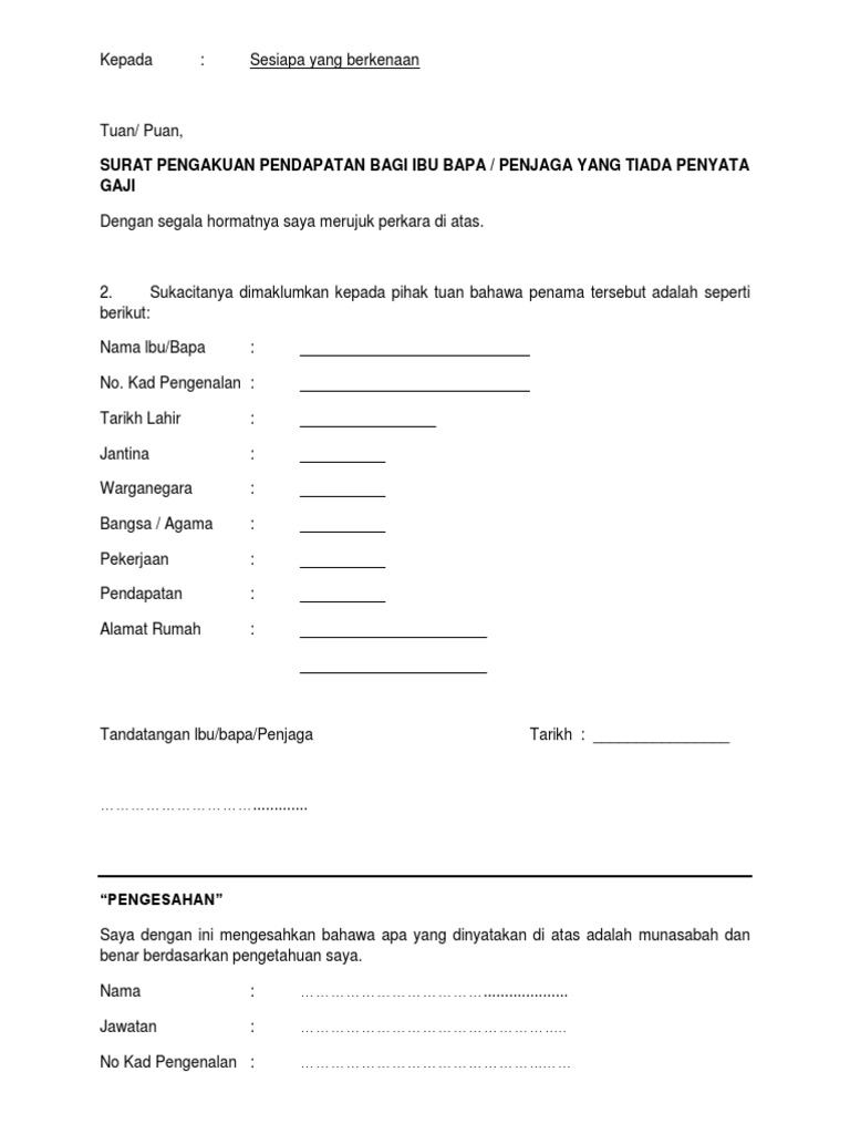Surat Pengesahan Pendapatan  PDF