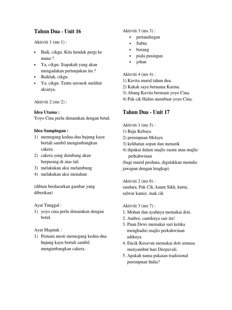 Jawapan Buku Aktiviti Kssr Tahun 1 Jilid 1 Jadikan Teladan malaowesx