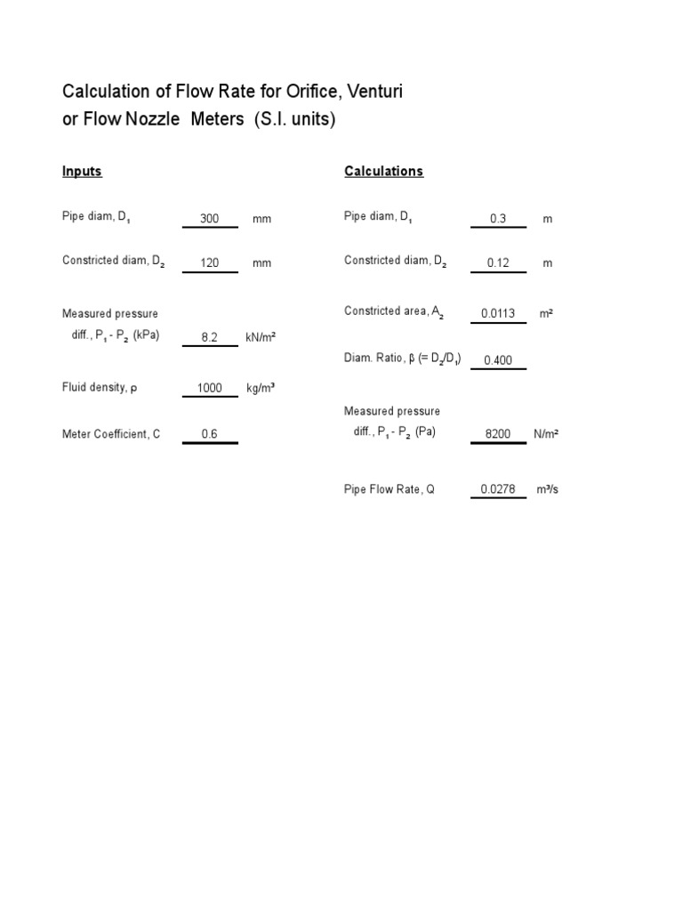 0EEA06 - Calculation of Flow Rate For Orifice Venturi or Flow Nozzle ...