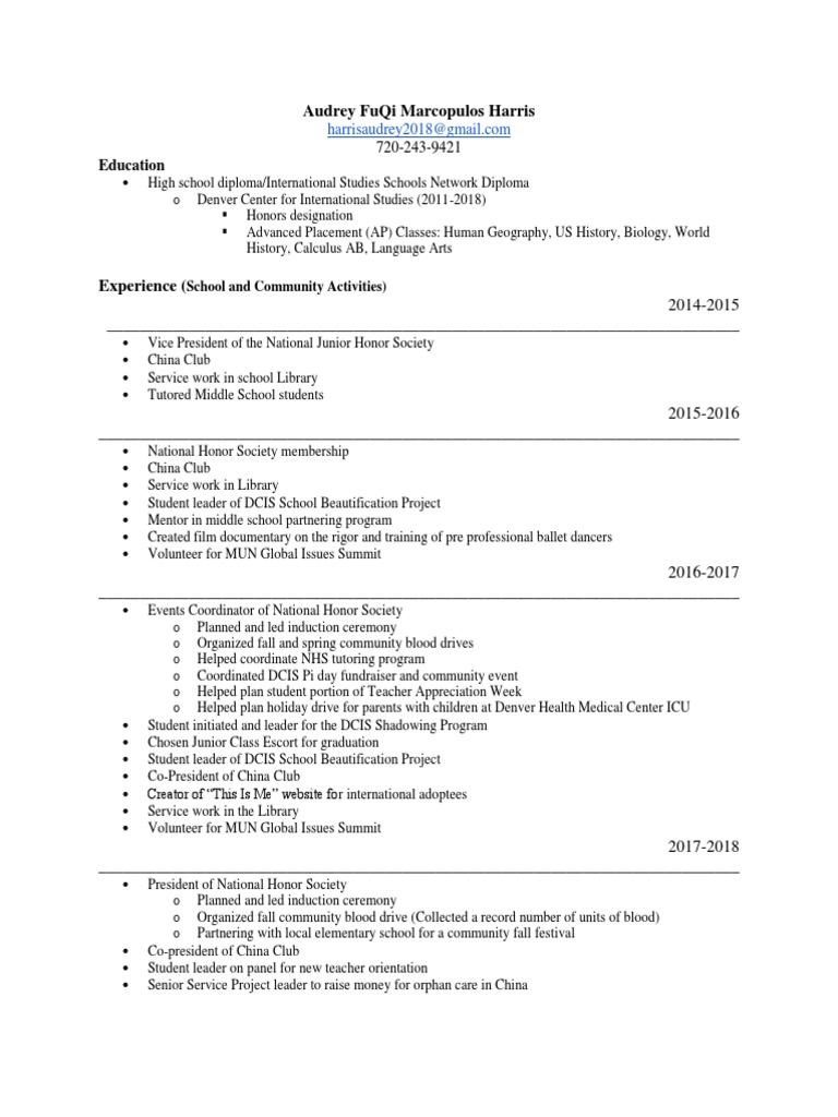 Resume Portfolio PDF Advanced Placement Dances