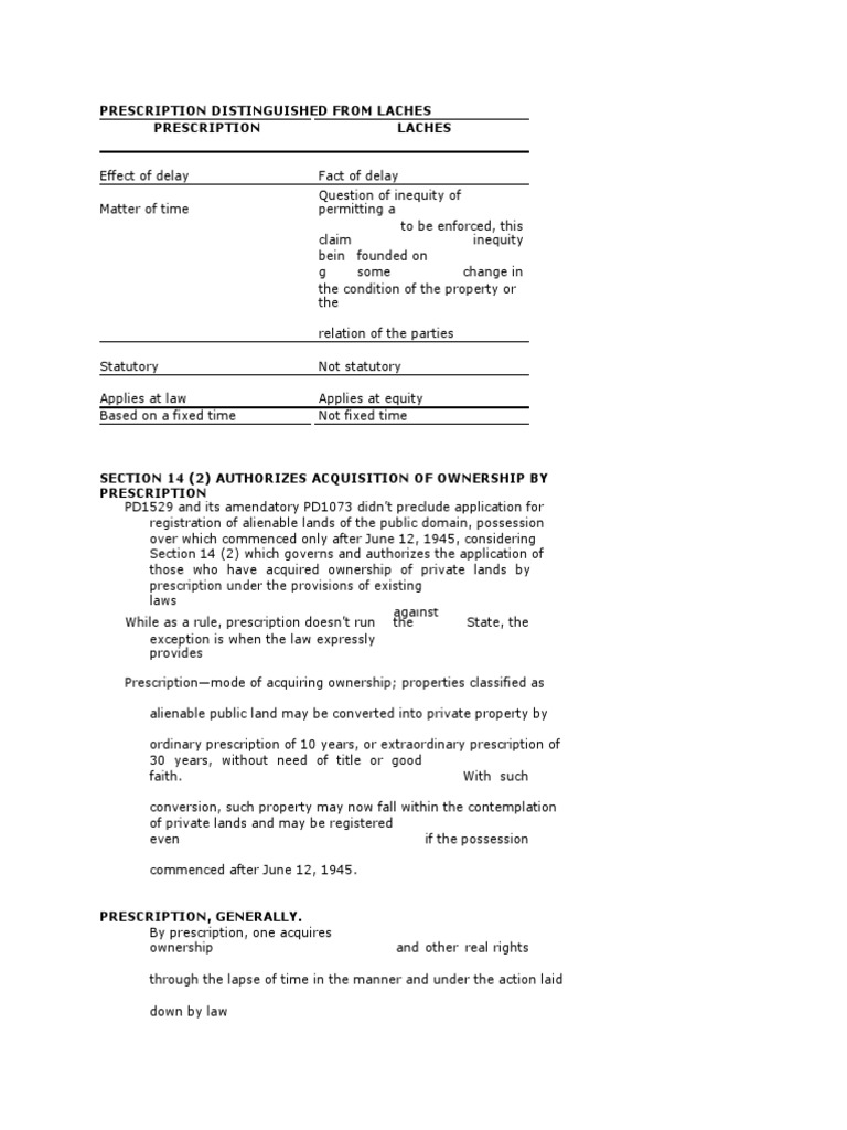 Prescription Distinguished From Laches Prescription Laches PDF