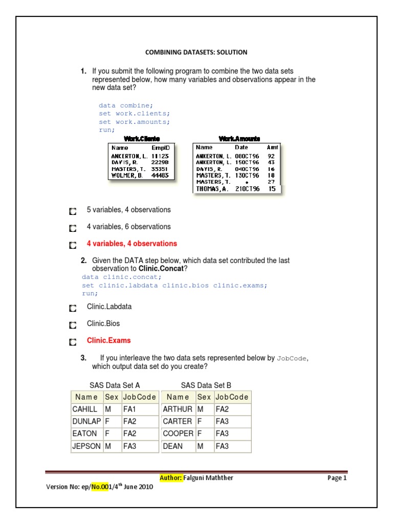 Combining Datasets in SAS: Key Concepts | PDF | Pointer (Computer ...