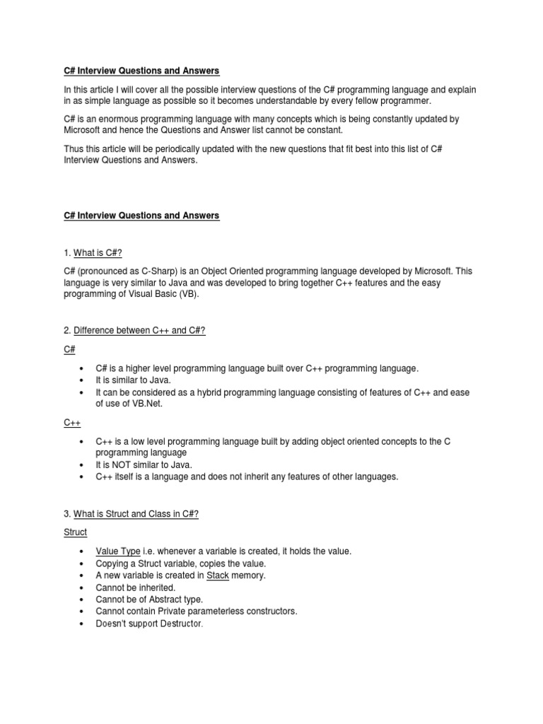 C# Interview Questions PDF | PDF | Class (Computer Programming) | C ...