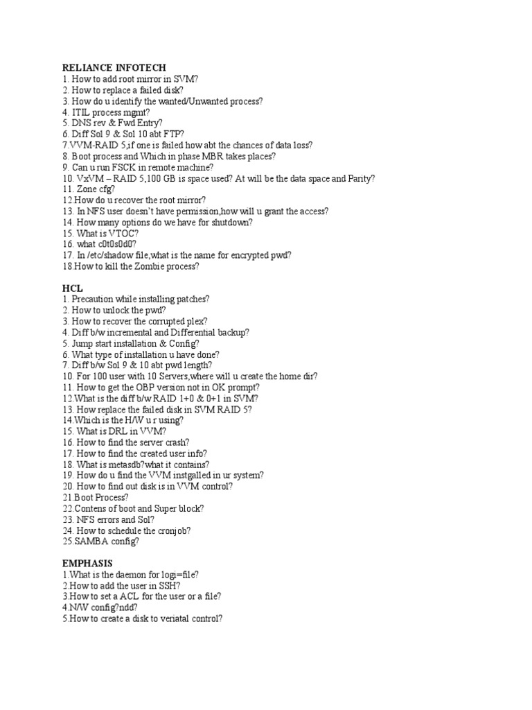 Reliance Infotech, HCL, Emphasis, CTS, Boa, Capgemini, Accenture, IBM