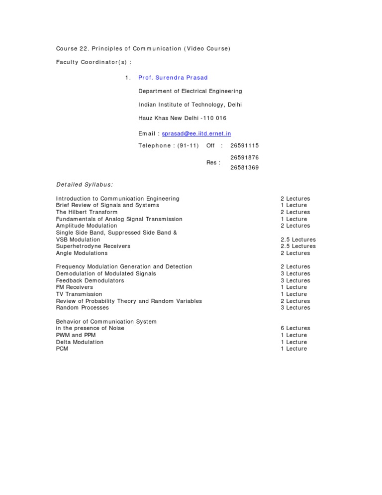 Communication Engineering Course Syllabus | PDF