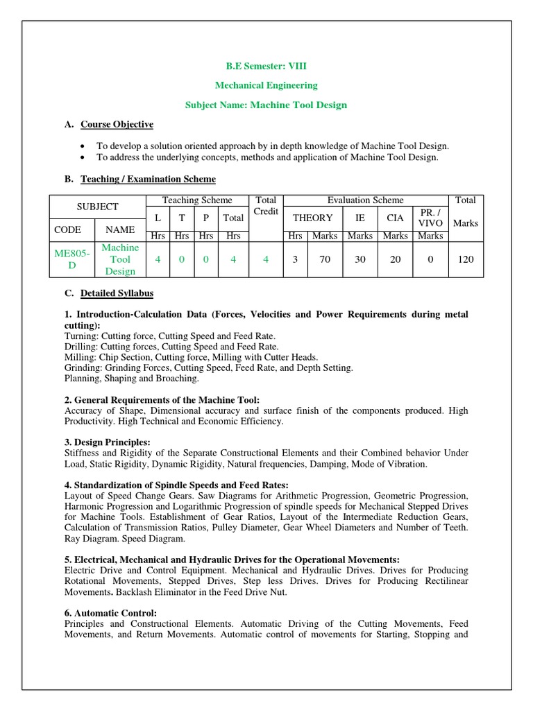 ME 805 DMachine Tool Design PDF Transmission (Mechanics) Machines