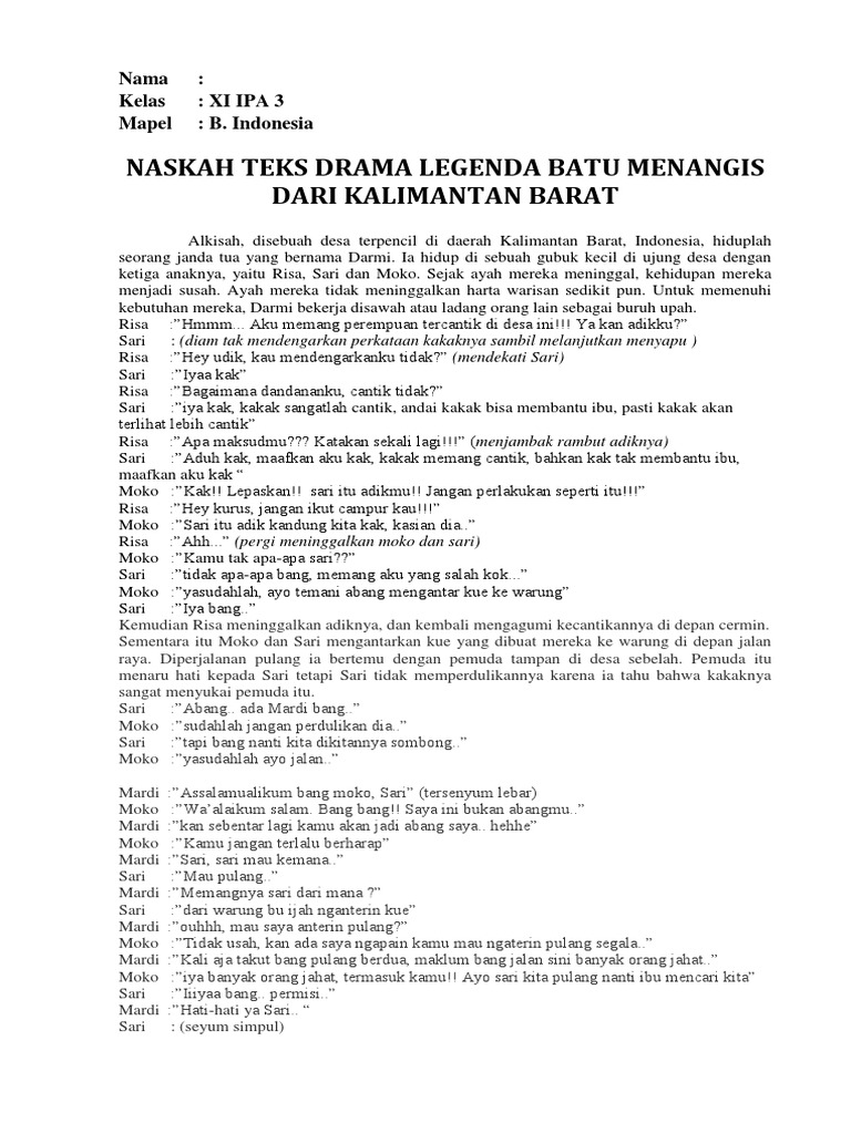Naskah Teks Drama Legenda Batu Menangis