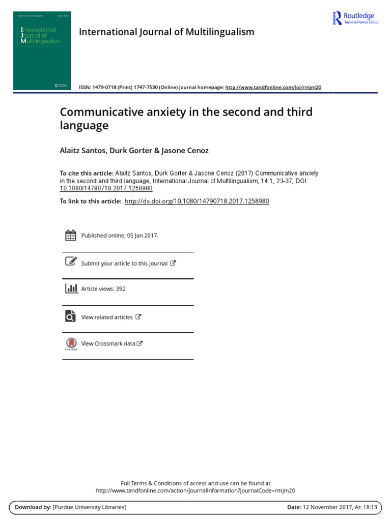 Communicative Anxiety in The Second and Third Language | PDF ...