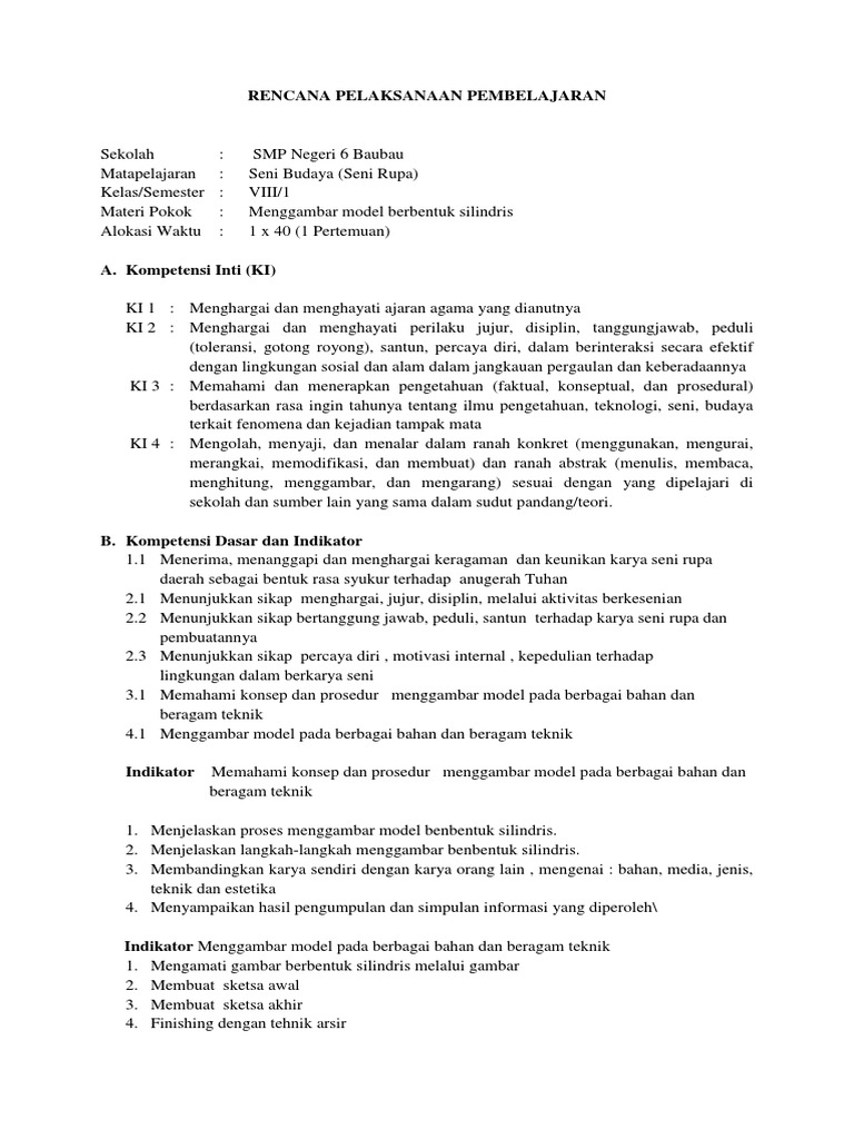 Rpp Menggambar Model 1