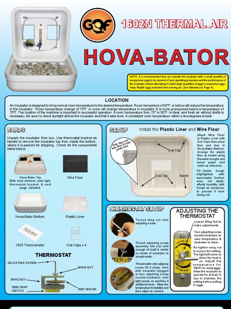 Thermal Hova-Bator Instructions | PDF | Birds | Thermostat
