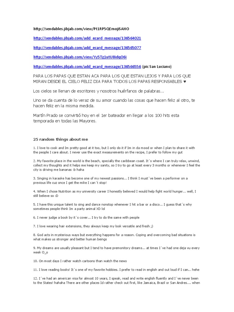 25 Random Things About Me | PDF | Love