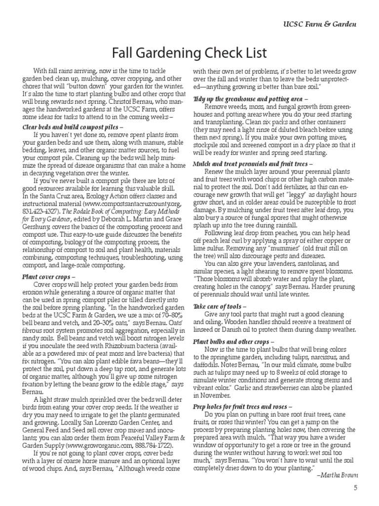Fall Gardening Checklist for UCSC | PDF | Mulch | Compost