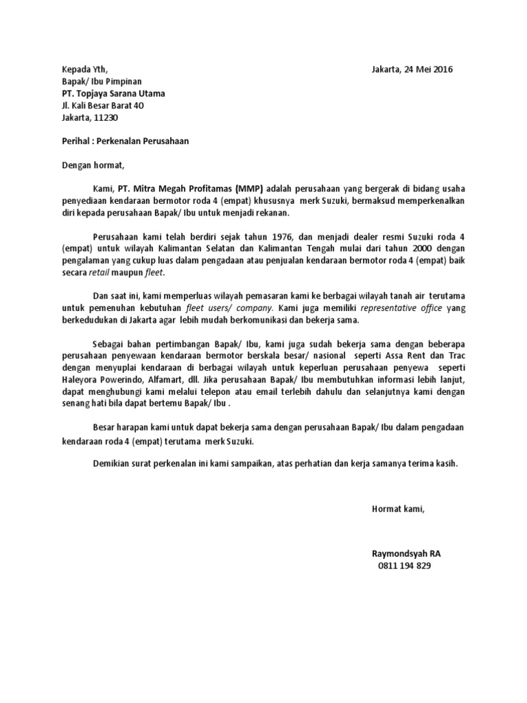 Surat Perkenalan Perusahaan