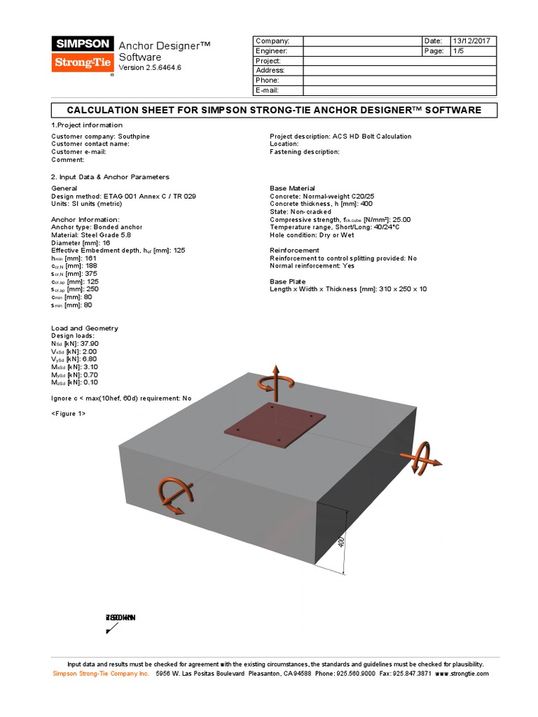 Calculation Sheet For Simpson Strong-Tie Anchor Designer™ Software ...