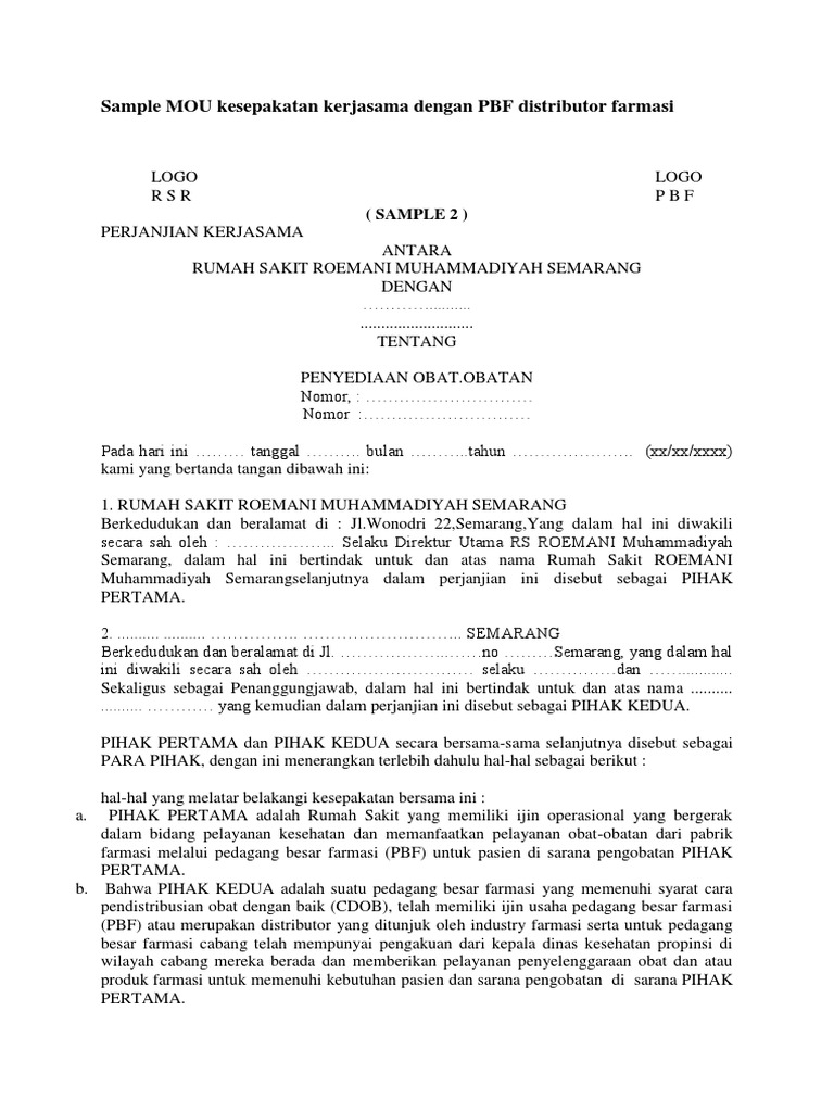 MOU Kerjasama PBF dan Rumah Sakit | PDF