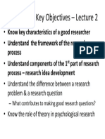 PSYC1005 - Key Objectives - Lecture 2: Process Part of Research Process - Research Idea Development