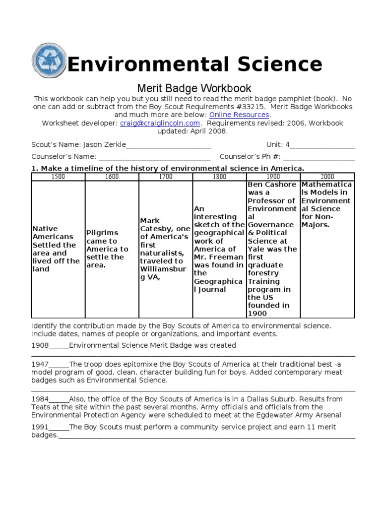 Worksheets Family Life Merit Badge Worksheet environmental science bioinformatics water pollution