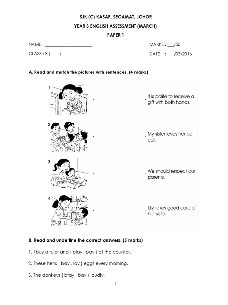 Year 3 English Assessment - SJKC Kasap | PDF | Linguistic Typology ...