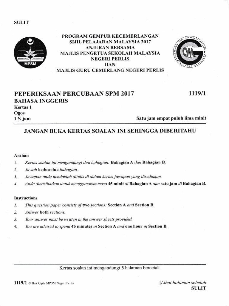 Perlis 2017 Spm Trial English 1119 P1 Pdf Pdf