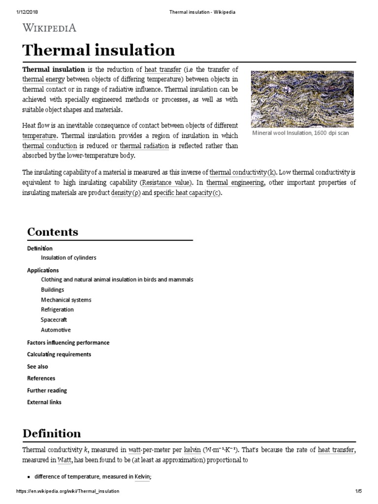 Thermal Insulation - Wikipedia | PDF | Thermal Insulation | Heat Transfer