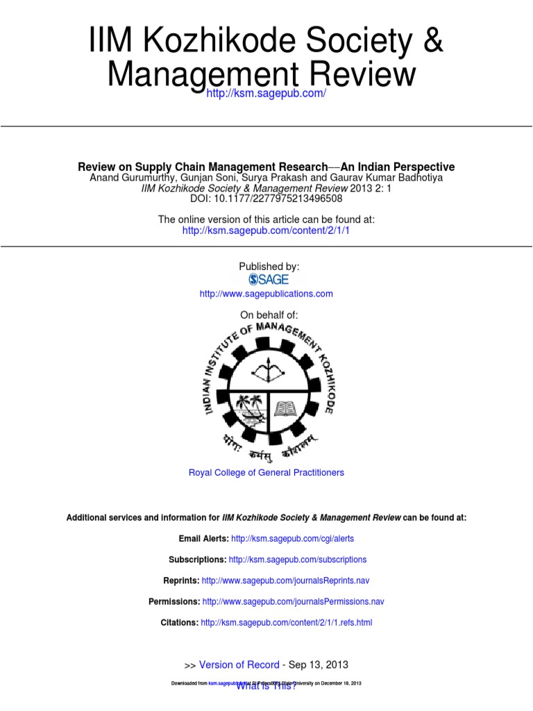 Supply Chain Management Research Paper PDF Supply Chain Management