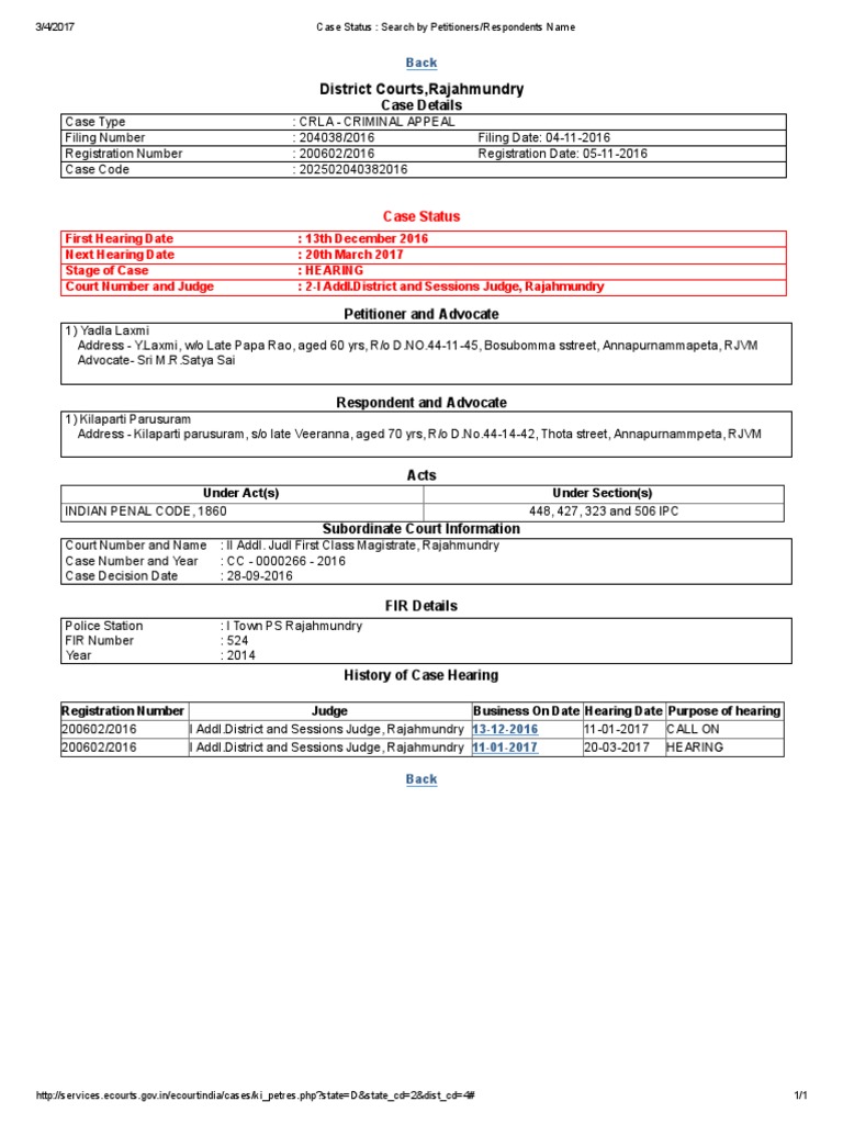 Case Status Search by Petitioners Respondents Name PDF Judge