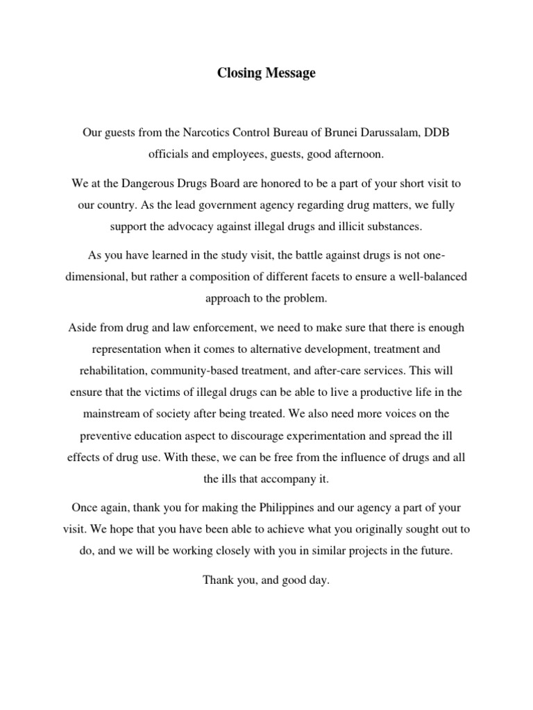 Closing Message from Dangerous Drugs Board | PDF
