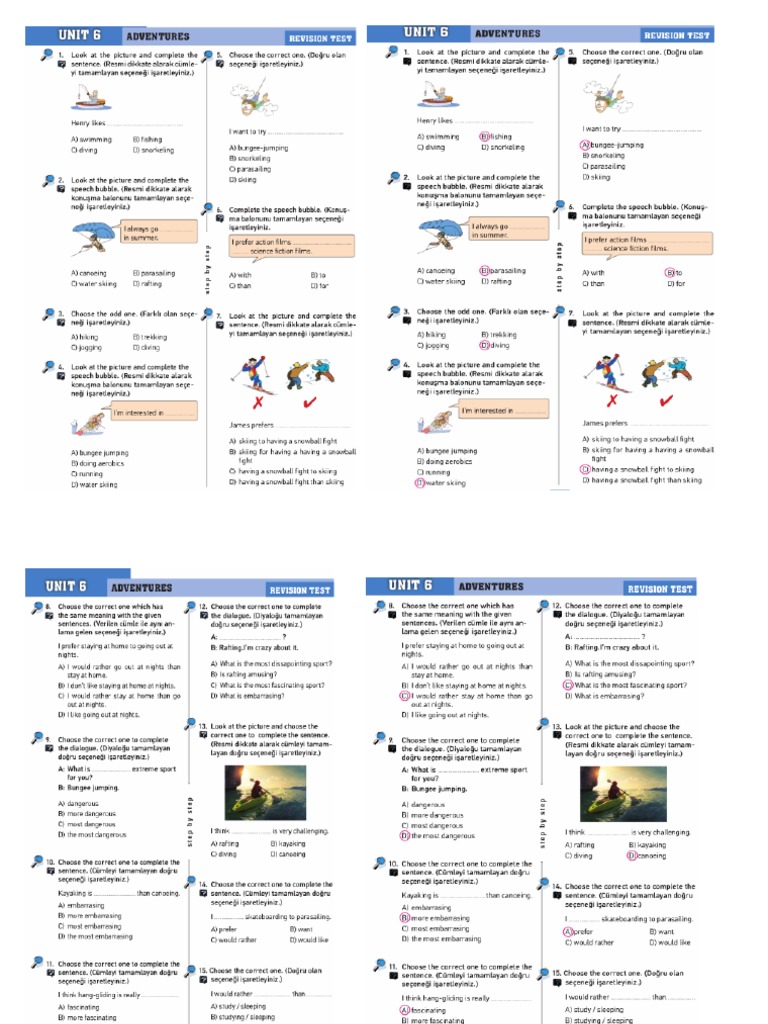 Grade 8 Unit 6 Adventures Revision Test | PDF